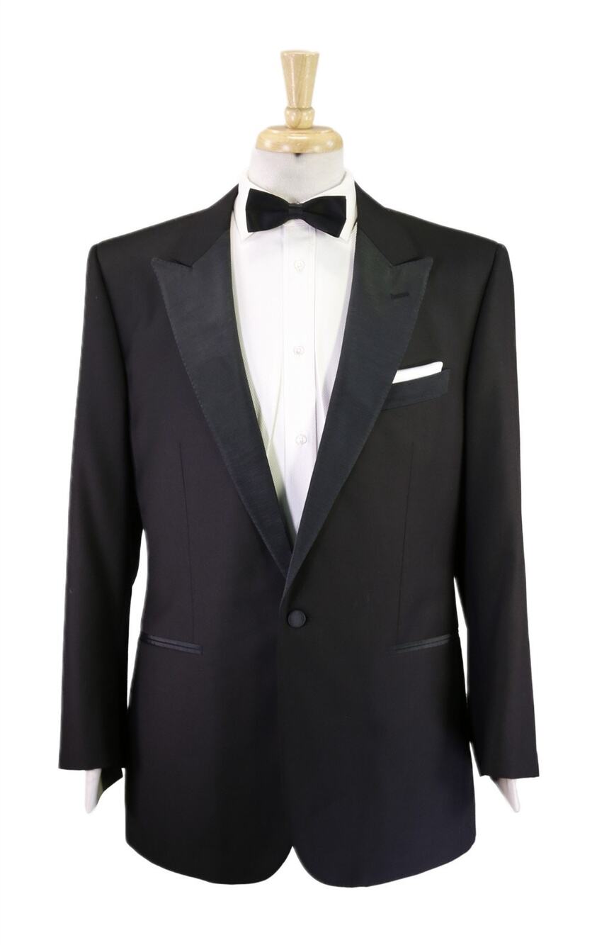 Custom Tailored Bespoke Black 1-Btn Peak Lapel Grosgrain Tuxedo Formal Suit 40R